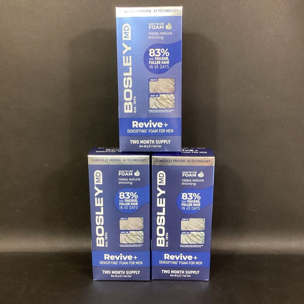 Bosley MD Mens Revive Densifying Foam Treatment x3 Two Months 2.11 Oz Can -New!